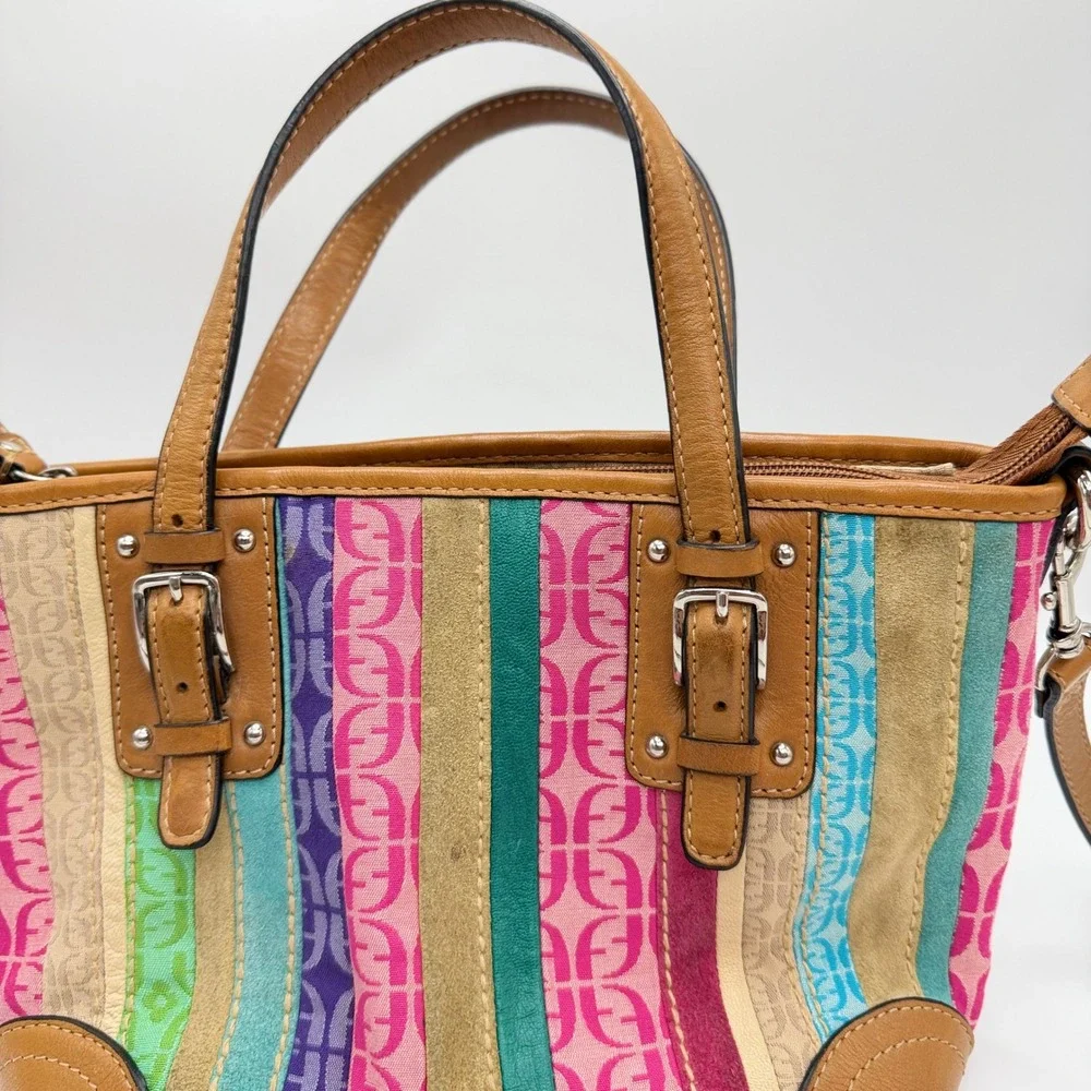 Fossil Y2K Patchwork Satchel Small Multi Color Jacquard Striped Crossbody Bag